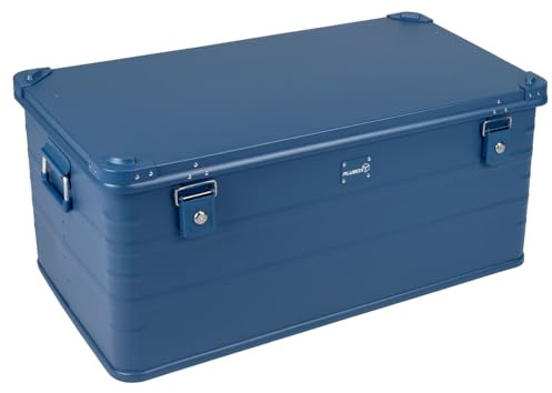 Alubox Metallkiste ALU E141 Blau stapelbar 141 Liter blau | Premium Alu Werkzeugtruhe, Deckel mit Aluminium Druckguss Stapelecken, Gummidichtung, inklusive Schlösser