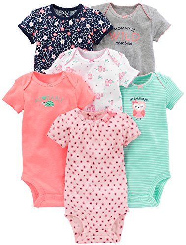 Simple Joys by Carter's 6-Pack Kortärmad Bodysuit Babyskjorta 0-24, Flerfärgad/Blomma/Ugglor/Randig, Prematuro