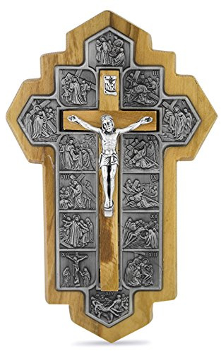 Venerare Wandkreuz aus Olivenholz mit 14 Stationen