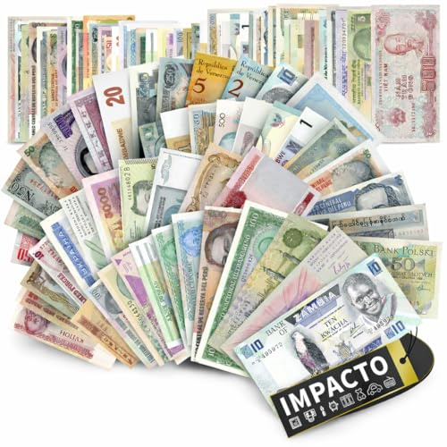 IMPACTO COLECCIONABLES | Collezione di 100 Banconote Autentiche del Mondo – Senza Duplicati, Fuori Corso e provenienti da Diversi Paesi | Ideale per Collezionisti, Include Certificato di Autenticità