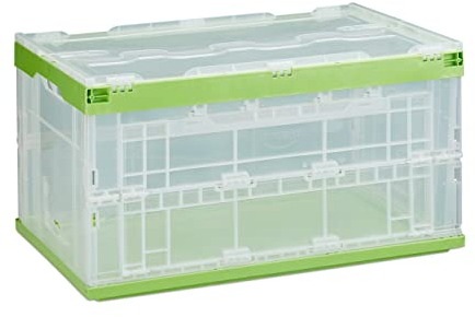 Relaxdays Caja de Almacenaje con Tapa Plegable, Plástico, Transparente-Verde, 31.5 x 59.5 x 39.5 cm
