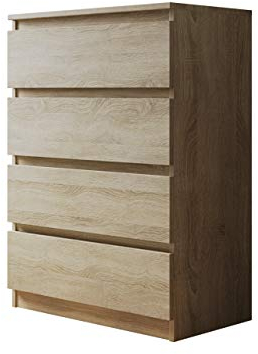 Mirjan24 Kommode mit 4 Schubladen Malwa M4, Diele, Flur, Anrichte, Highboard, Sideboard, Mehrzweckschrank, Wohnzimmer, Esszimmer (Sonoma Eiche)