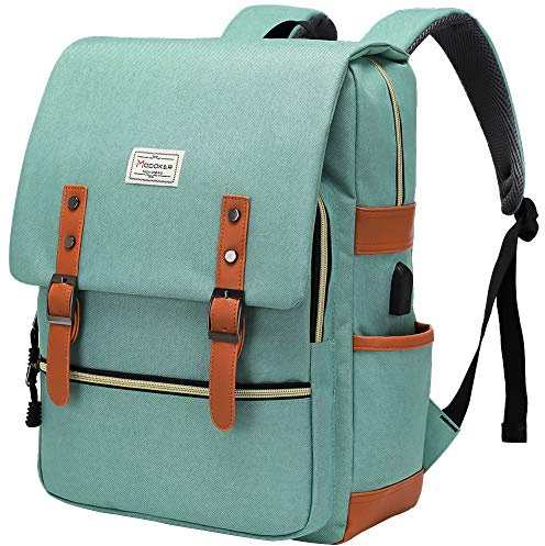 MODOKER Sac à dos vintage pour ordinateur portable pour femme et homme, sac à dos scolaire avec port de charge USB, sac à dos tendance pour ordinateur portable 15,6 pouces, Vert