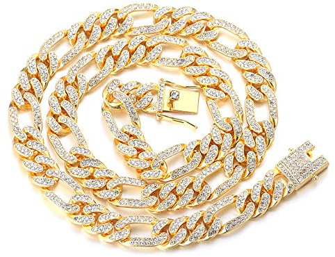Halukakah Herren Goldkette Iced Out,12MM Männer Kubanische Kette Miami 18 Karat Echt Vergoldet/Platin überzogen Weißgold Halsband Halskette Armband,Volle Cz Diamant Zinken-Set,Geschenk für Ihn