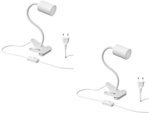ledscom.de 2x Klemmleuchte WAIKA Schwanenhals Schalter weiß matt + LED Lampe warmweiß 3-Stufen Dimmen 500lm
