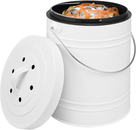 bremermann Cubo de composta con Cubo Interior de 5 litros, Filtro de carbón Activado, Cubo de Basura orgánico (Blanco)