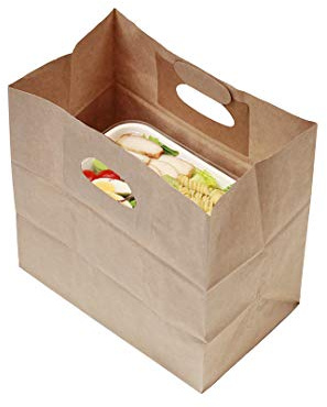 Bag Tek Rectangle Kraft Paper Take Out Bag - with Handles - 11 x 7 x 11 - 100 count box