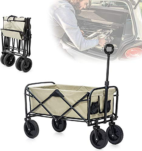 MNSSRN Outdoor Camping Transport-Faltwagen, Lasthaltiger Angeborener Tragbarer Walzwagen, Einkaufswagenwagen Mit 4 8-Zoll-Rädern 2 Aufbewahrungstaschen