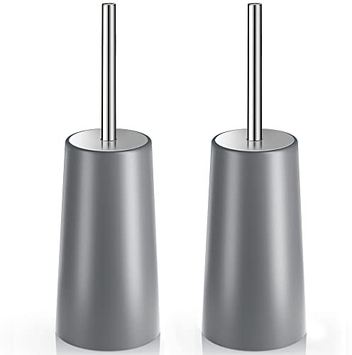 IXO Toilet Brush and Holder, 2 Pack Toilet Brush with 304 Stainless Steel Long Handle, Toilet Bowl Brush for Bathroom Toilet-Ergonomic, Elegant,Durable (Grey)