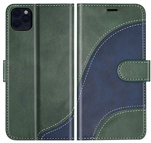 BoxTii Hülle für iPhone 11 Pro, Leder Handyhülle für iPhone 11 Pro, Ledertasche Klapphülle Schutzhülle mit Kartenfächer und Magnetverschluss, Grün