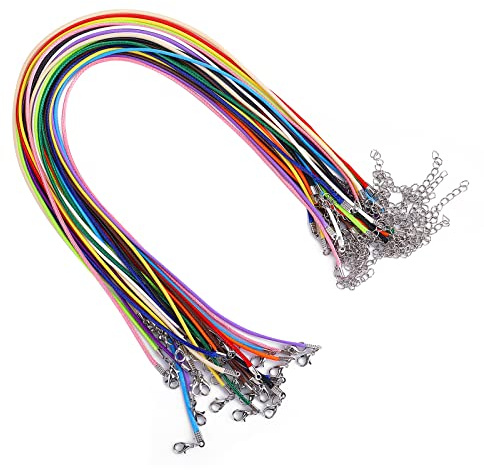 28 Stück Lederband Kette mit Verschluss 43cm Farbiger Halskette Wachsschnur Schmuckherstellung Zubehör für Armband Halsketten 14 Color