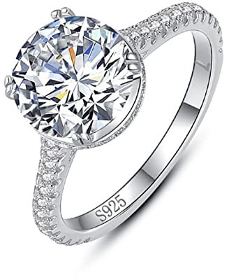 Skcess Damenring Silber 925, Ringe Damen Silber Diamant-Ehering Mit 4 Krappen Zirkon Verlobungsringe Größe 60 (19.1)