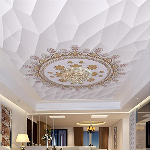 HEBIQUAN Deckentapete 3D-Wandrelief geometrische goldene Blume Wohnzimmer Heimdekoration Deckenwandmalerei Hotellobby Deckenkunstmalerei