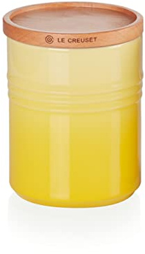 LE CREUSET Pot de Conservation M en Céramique avec Couvercle en Bois, Céramique, 540 ml, 10 cm, Soleil, 91044401403099