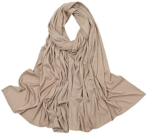 Momolaa Frauen-beiläufige Mode-einfacher einfarbiger mehrfarbiger gestrickter Gerippter muslimischer Hijab Anzug Mit Stirnband (Khaki, One Size)