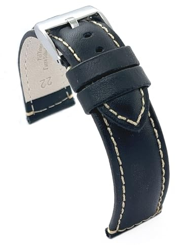 diloy Correa reloj cuero alomada costura blanca P354 | Pulsera de piel vacuno hombre o mujer elegante estilo clásico grosor 5mm forro antialérgico con cambio rápido o herramientas