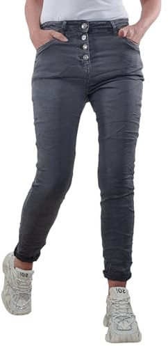 Karostar Damen Stretch Jeans| Boyfriend Hose mit dekorativen Schmuckknöpfen| Mid Rise 5 Pocket Denim Hose