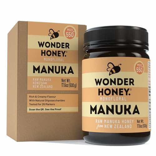 Miel de Manuka Wonder Honey MGO 550+ Certifié (15+) Cru, Non Pasteurisé, Traçable, Non-OGM, Sans Pesticides, Emballé en Nouvelle-Zélande, Pot PET sans BPA | 500g
