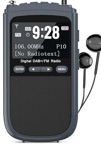 Radio DAB portatile, 1000 mAh, ricaricabile, DAB/DAB + / FM, radio digitale Walkman, radio tascabile con migliore ricezione, display LCD, sveglia, timer sleep timer, antenna, cuffie per jogging