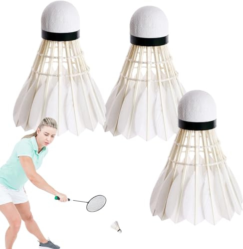 Qumiuu Federbälle mit Entenfedern, Badmintonball,3 Stück weißer Trainingsball Federball | Professionelle Entenfeder-Badminton-Federbälle, Hochgeschwindigkeitsbälle für Jugendspieler,