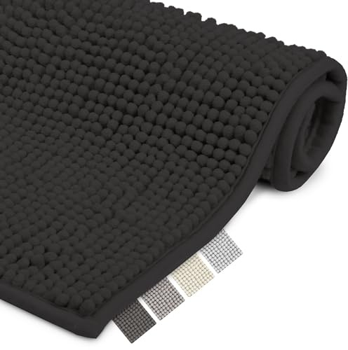 Beautissu Badematte rutschfest Chenille Badezimmerteppich flauschig | 50x80cm Schwarz Badteppich Bad Teppich Badezimmer Duschvorleger waschbar Badvorleger Duschmatte BeauMare WR