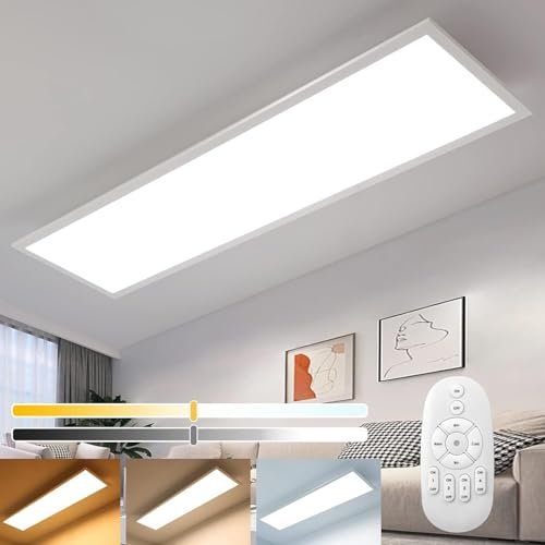 Alampia LED Panel Deckenleuchte Flach 100x25 CM mit Fernbedienung, 28W Deckenleuchte Dimmbar, Büro deckenlampe LED mit Memory Funktion, 2700K - 6500K Warmweiß Kaltweiß Küche Wohnzimmer