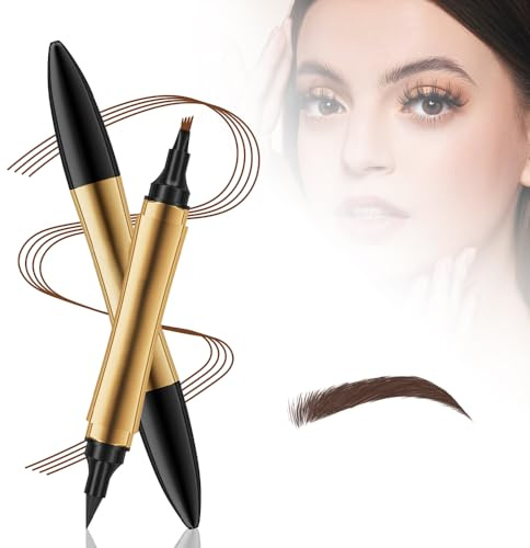 Magischer Augenbrauenstift, Doppelköpfig Multifunction 3D Microblading Eyebrow Tattoo Pencil, Präziser Brauenstift mit 4 Spitzen Langlebiger Natürlicher Augenbrauenstift (Curry hell)