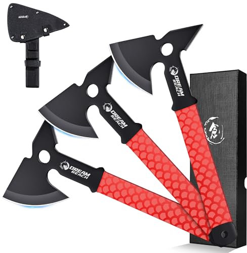 Dream Reach Outdoor Axt Set - 3PCS Campingbeil Full Tang Kleine Axt Handbeil für Bushcraft, Forstwesen und Gartenarbeit - Geschenk für Männer