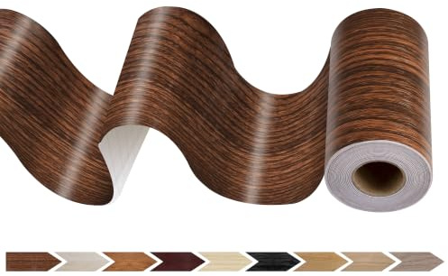 JUNART Reparaturband für Holzmaserung, selbstklebend, wasserdicht, realistisch, strukturiert, für Tische, Sockelleisten, Türen, Fenster und Böden, mit Kunststoffschaber (Walnuss-Korn)