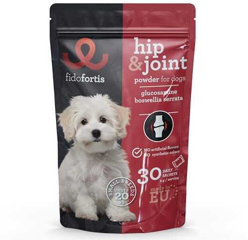 Fidofortis Hüft- und Gelenkergänzung für Hunde - Glucosamin, MSM, Boswellia Serrata für Gelenk- und Knochengesundheit, Pulver in Beuteln, tägliche Dosierung, 30-Tage-Vorrat (kleine Rassen)