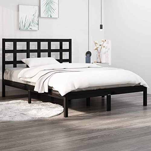 Iiaky Massivholzbett Bettgestell Bed Frame Bett Mit Bettkasten Hausbett Bett Massivholz Schwarz 140x190 cm - 3105454
