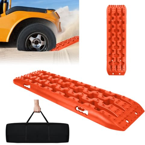 ACXIN 2 Stück Sandbleche Anfahrhilfe – 10T Offroad Recovery Boards Traktionsmatten Traktionshilfe Gripmatten – Offroad Zubehör Reifenleiter für PKW, LKW, Geländewagen, Wohnmobil, Orange