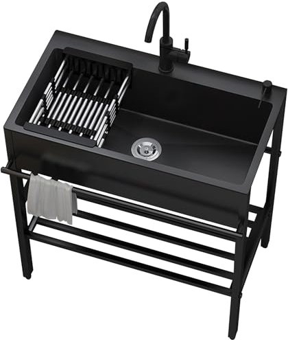 Fregadero de cocina inox 1 bandeja, mueble fregadero cocina independiente, lavabo con grifo y soporte, fregadero de exterior jardín, inmersión de acero inoxidable, para lavandería, camping, almacén,