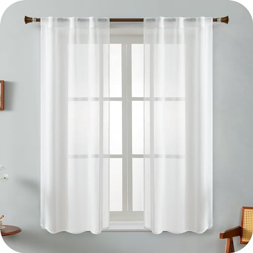 GIRASOLE HOME Coppia Tende Haiti Filtranti Simil Lino con Trama a Croci 2 Pannelli con Tasca e Passanti Nascosti (Bianco, 55x130cm)