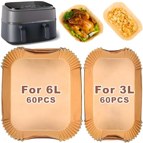 120PCS Airfryer Backpapier für Philips NA350 Dual Basket Airfryer 3000-serie 6L/3L Tefal EY9018 Easy Fry 5,2/3,1L, Heißluftfritteuse Backpapier für Dual Basket Airfryer EY905D