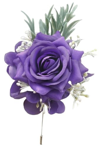 Whakano Künstliche Rosen Boutonniere Hochzeit,Elegante Blumen Anstecker Dekor,Prom Bankett Corsage,Hochzeitsanstecker für Braut Brautjungfer Gäste Anzug Party,Hochzeit Zubehör,Lila