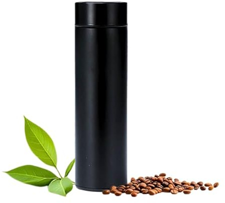 Smart Edelstahl Vakkum-Thermosflasche 500 ml, batteriebetrieben - Laufzeit bis 500 Tage, inkl. Teeinfuser aus Edelstahl, Touch-Screen mit Temperaturanzeige und Farbcode, Höhe: 23 cm (Schwarz)