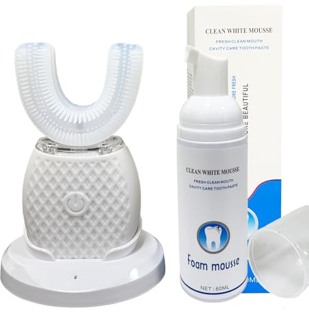Spazzolino da denti automatico a ultrasuoni a forma di U, spazzolino elettrico a 360° per adulti per sbiancamento dei denti, spazzolino da denti ricaricabile ad ultrasuoni per viaggi a casa doppio uso