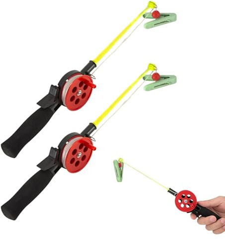 KQWVZ Krabben Angelrute, 2 Stück ABS-Krabben-EIS-Angelruten 33.5CM, Kinderangel Krebsangel mit Klemmzubehör, Zufällige Farbe, Kinder Angel Krebsangel für Garnelen Krabben, Kinder Geschenk