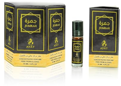 AYAT PERFUMES – Aceite perfumado de almizcle Attar Jumrah – Perfume concentrado unisex sin alcohol – 6 x 6 ml – Perfume oriental de larga duración de Dubái (Paquete de 6)
