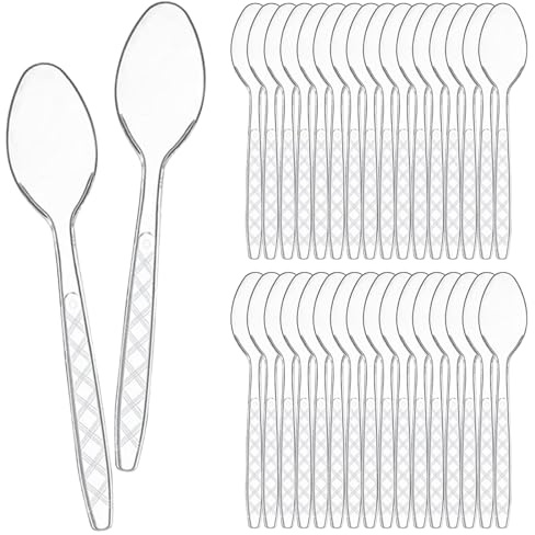 Lot de 100 cuillères en plastique transparent réutilisables - Petites cuillères à glace en plastique - Mini cuillères à dessert pour fêtes, magasins de desserts, mariages, camping