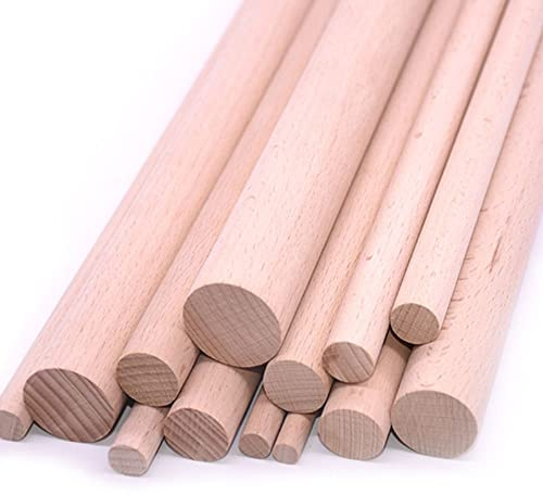 Natürliche Holzdübelstäbe, 10 Stück Holzstäbe, Holzdübel for Basteln, unbehandelte runde Hartholzstäbe(0.5 * 30cm)