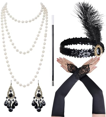 Vxcvzv 20er Jahre Kostüm Accessoires Damen 1920 Zubehör Set Perfekte für Roaring 20s Party Fasching Karneval