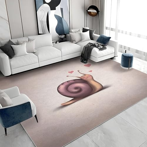 buyluhn Waschbarer Kurzflor-Teppich 140x200, Verspielte Schnecke Teppich, Cartoon Dünn Saugfähig Für Wohnzimmer Schlafzimmer Jugendzimmer Jungen Mädchen Oder Als Bettvorleger QT31