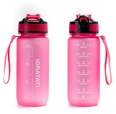 GIXZON Borraccia Motivazionale 600ML in Tritan Senza BPA con Frasi e Orari in Italiano, Cannuccia e Tappo di Sicurezza, Perfetta per Sport, Palestra, Yoga e Scuola (Rosa, 600.0, Millilitri)