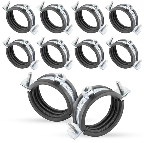Poppstar 10x Schraubrohrschellen (Spannbereich 50-56 mm) mit Stockschrauben M8*90 und Dübeln, W1 Stahl verzinkt