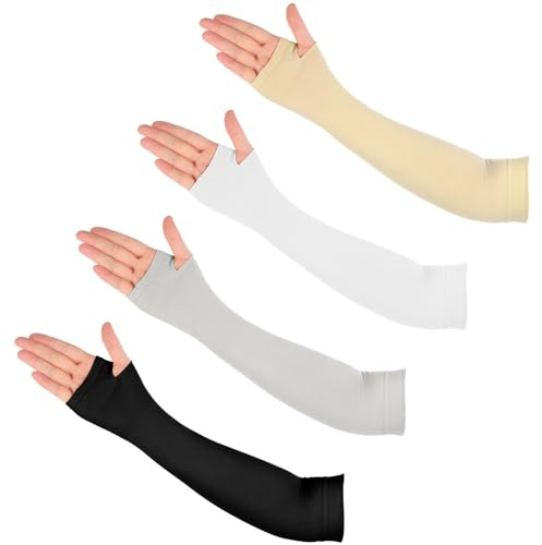 Macuezu 4 Pairs Arm Sleeves for Men Women, UV Protection Cooling Sleeves to Cover Arms, Tattoo Sleeve Cover Long Fingerless Protection Sleeve for Sports Golf Workouts Cycling Driving