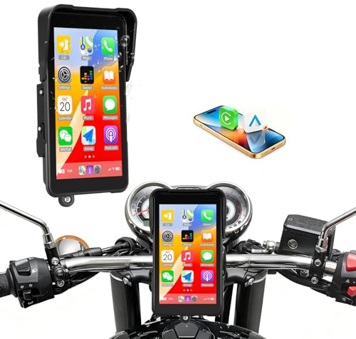 [2026 CARPLAY] CAMECHO 5 Pollici Wireless Carplay Moto con VERTICALE Touchscreen con Android Auto Wireless, GPS, IP68, Bluetooth Monitor con Regolazione EQ per Moto Universali