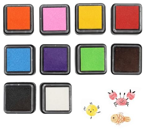 Stempelkissen Set 10er Pack, Farbiges Stempelkissen mit wasserbasierter, säurefreier & ungiftiger Tinte, Ideal für Kinder Fingerabdrücke, Scrapbooking, Karten Bastelprojekte