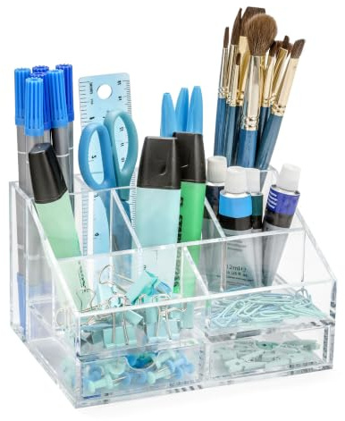 OSCO AD02 Schreibtisch-Organizer mit zwei Schubladen aus klarem Acryl, farblos